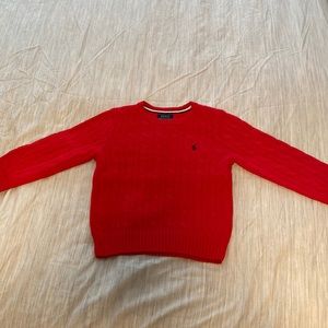 Polo Ralph Lauren Cable Knit Cotton Sweater, 5, Red (Navy Polo Horse)